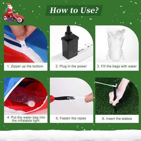 ⚡5.91FT Christmas Inflatable Santa with Motorcycle LED Light Outdoor Decoration - Picture 8 of 9